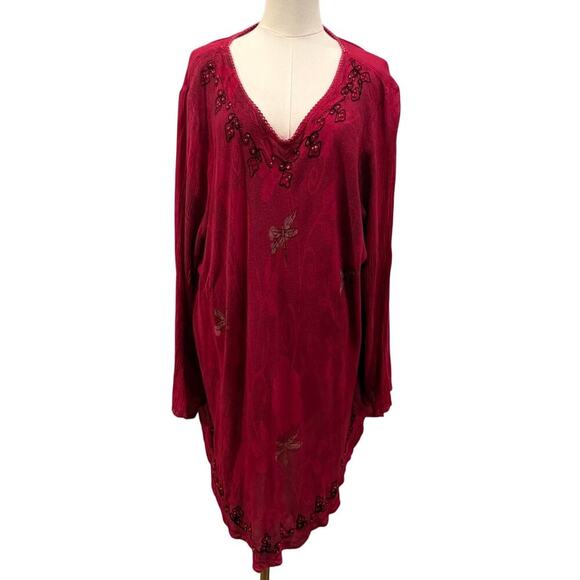 GreaterGood Scarlet Dragonfly Pink Megenta Tunic Top 4X Long Sleeve Embroidered - Picture 2 of 11